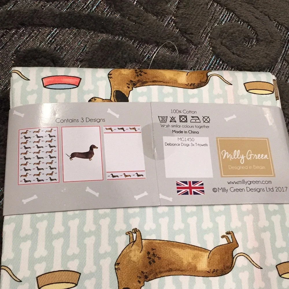 Molly Green dachshund 3 tea towels set